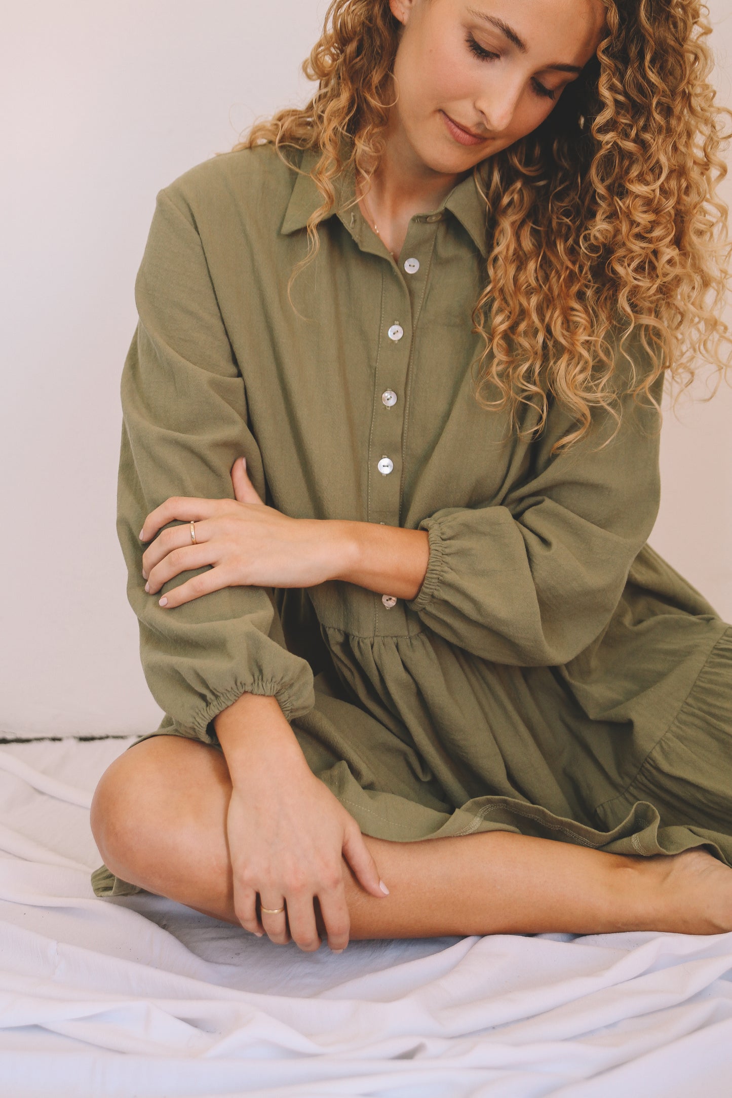Tiered Shirt Dress - Olive