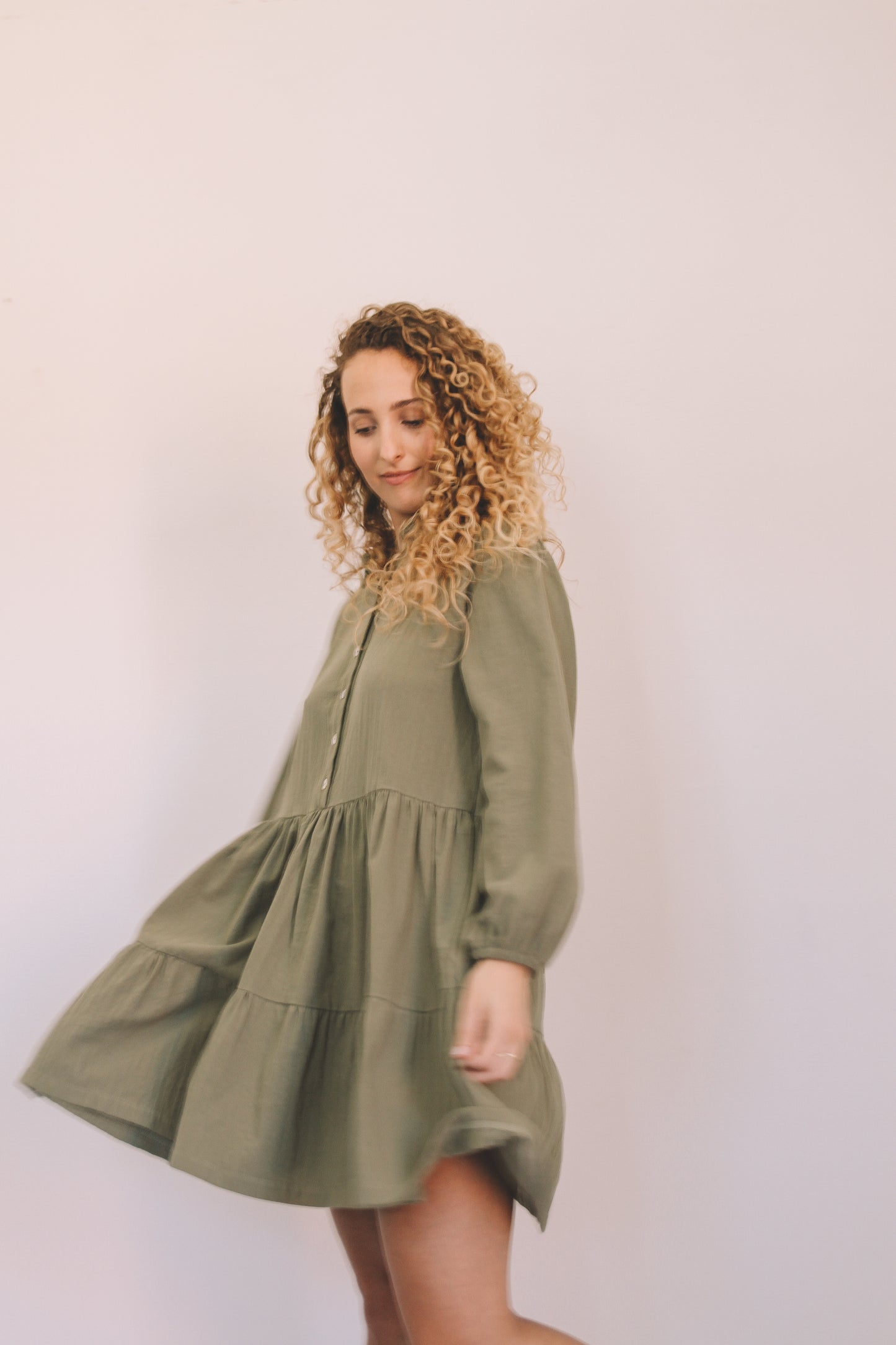 Tiered Shirt Dress - Olive